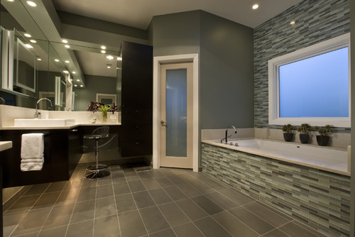Heated Ceramic Rectangle Floor Tile with Glass Tile Backsplash , Kohler Porcelain Vessel Sink, Frosted Glass Door ceramic tiles porcelain tiles bathroom floor laminate flooring ceramic tile vinyl flooring bathroom floor tile bathroom flooring idea bathroom flooring engineered wood flooring large format tiles subway tile